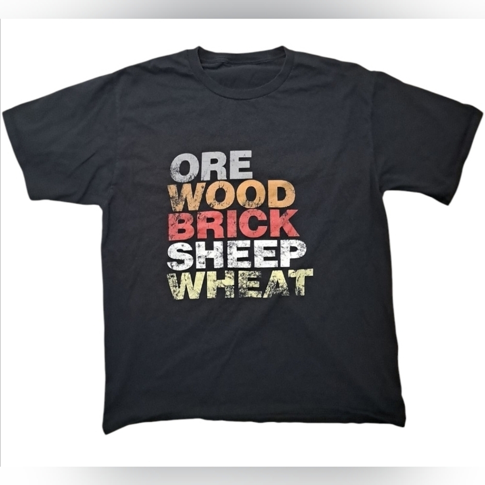 Settlers Of Catan Ore Wood Brick Sheep Wheat Graphic T-Shirt Size L